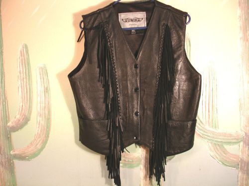 Heavy black leather fringed laced unik bikers vest xl pakistan used