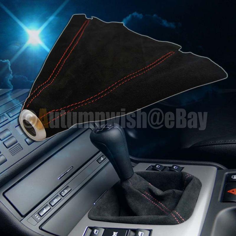 Universal red stitching black leather suede jdm shift boot manual transmission