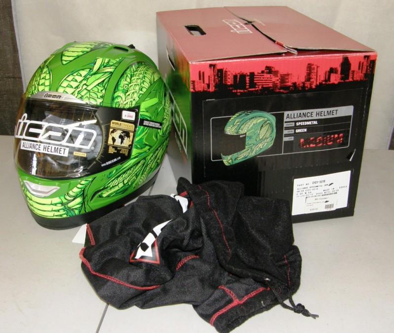**new** icon alliance speedmetal green helmet - xl - 0101-5020 w\box, bag & tag