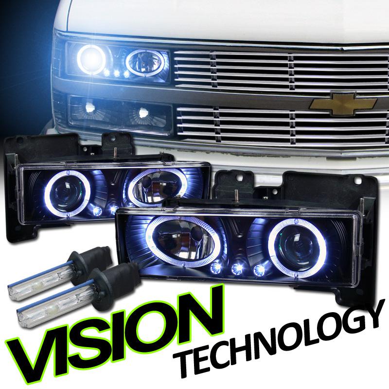 Hid 92-99 chevy/gmc c/k 1500 2500 suburban jdm blk halo led projector headlights