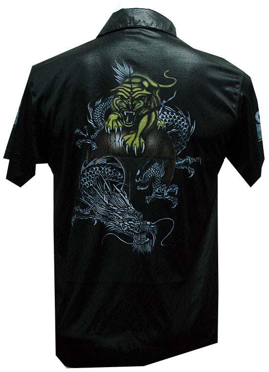 New tiger dragon tattoo blade punk biker tribal leather look shirt jacket sz m