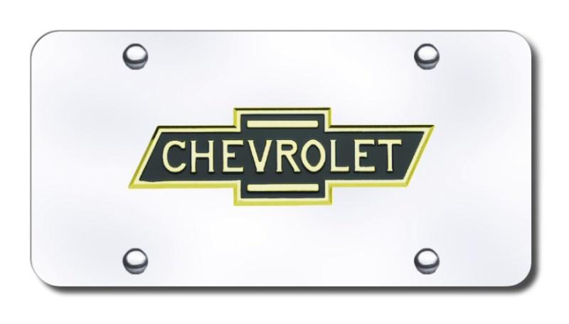 Gm chevy logo gold on chrome license plate made in usa genuine