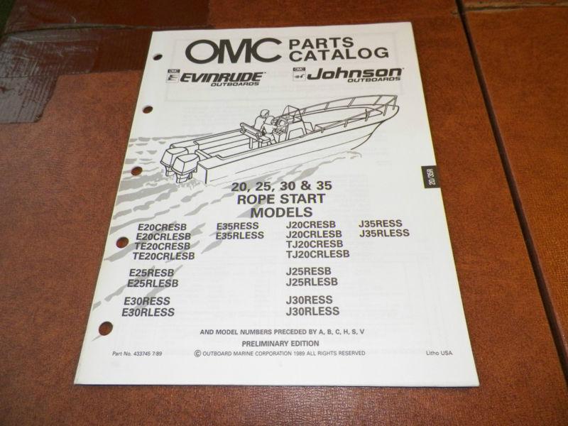 1990 omc johnson & evinrude 20, 25, 30 & 35 hp outboard boat motor parts catalog