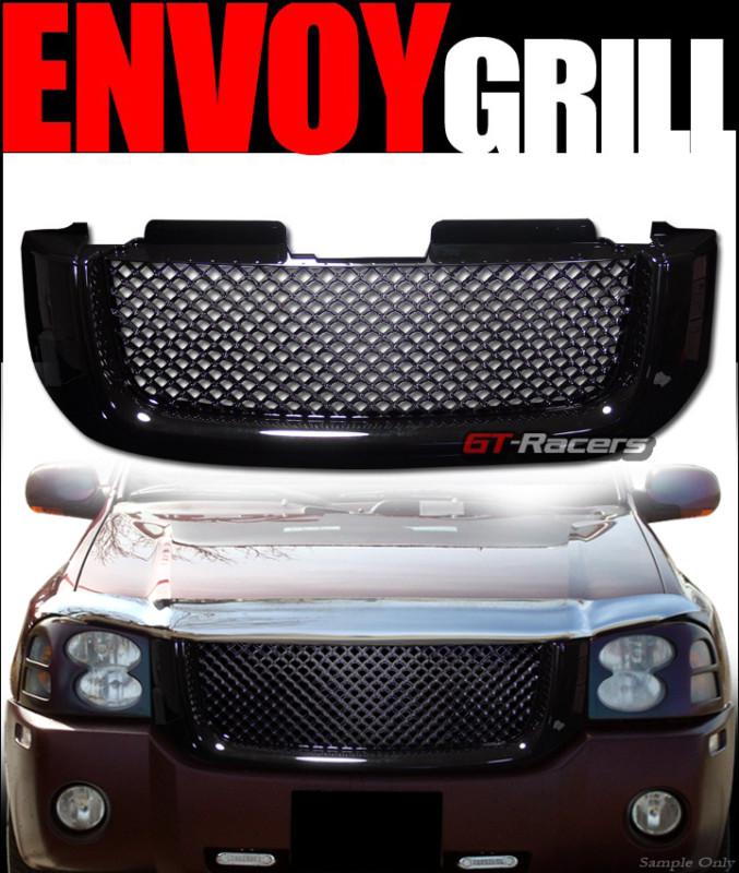 Blk luxury vip mesh front hood bumper grill grille abs 2002-2008 gmc envoy suv