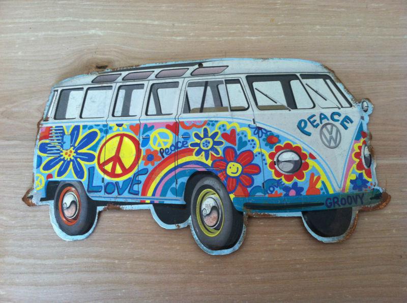 Official volkswagen peace hippie van groovy metal sign.peace,love.real cool sign