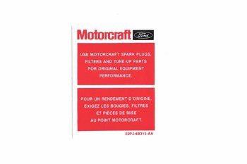 1982 & 1983 ford mustang motorcraft specification decal