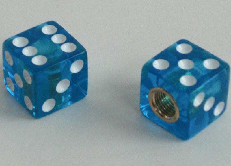 2 real "clear blue dice" tire valve stem caps for harley davidson wheel rims 