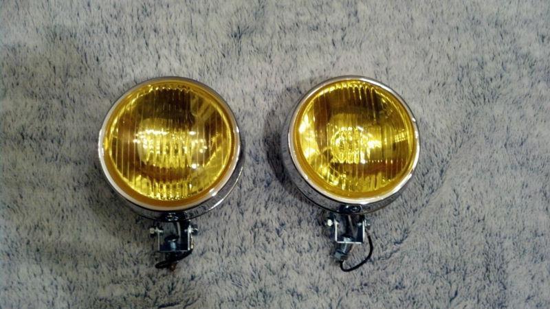 5 in pair amber round chrome metal back bumper mount fog lights pair vw bug mgb