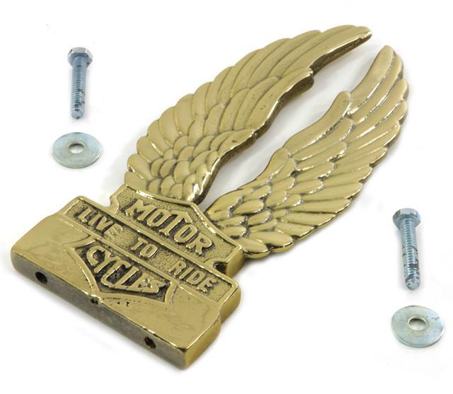 "live to ride" winged sissy bar insert solid brass harley bobber chopper
