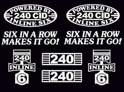 8 decal set 240 cid inline 6 engine straight six emblem stickers i6
