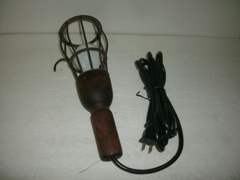 Vintage automotive  drop light with wooden handle - rewired - working - look - 