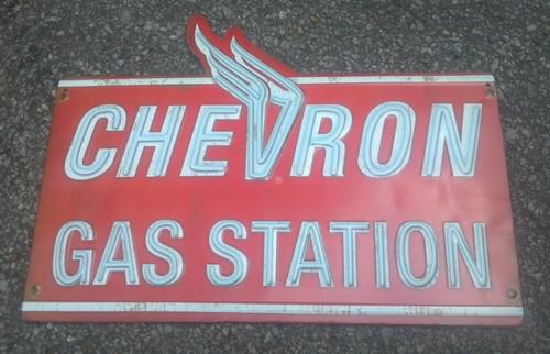 Chevron gas station oil vintage look hot rod metal sign man cave garage rat rod