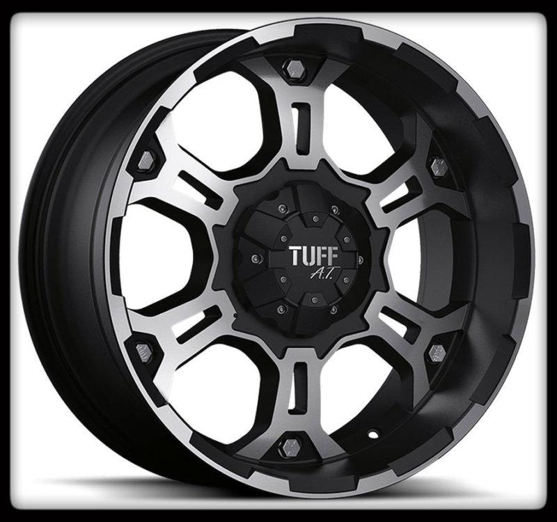 16" x 8" tuff t03 black rims & lt255/85/16 bfgoodrich m/t km2 wheels tires