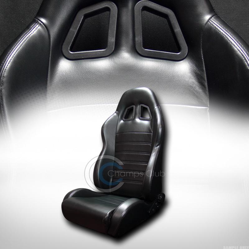 1p universal jdm-sp black pvc leather car racing bucket seat+slider us vehicle