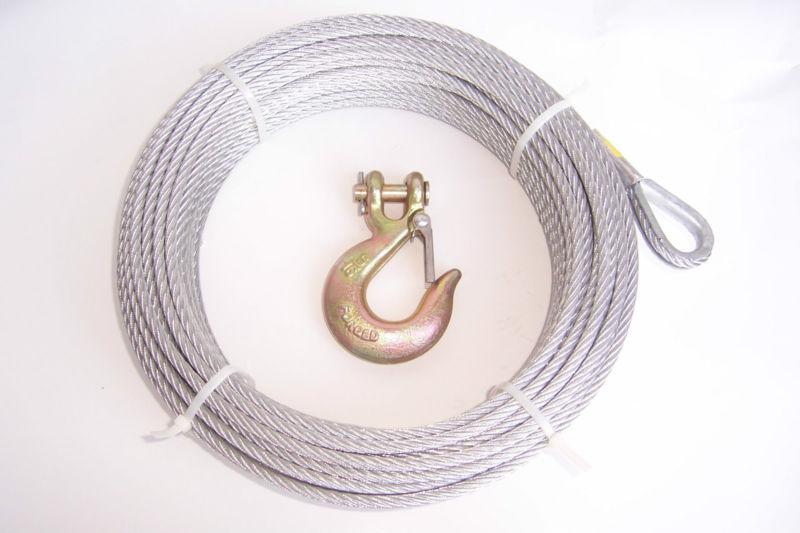 5/16" x 100 ft galvanized wire rope winch cable + 3/8" grade 70 clevis slip hook