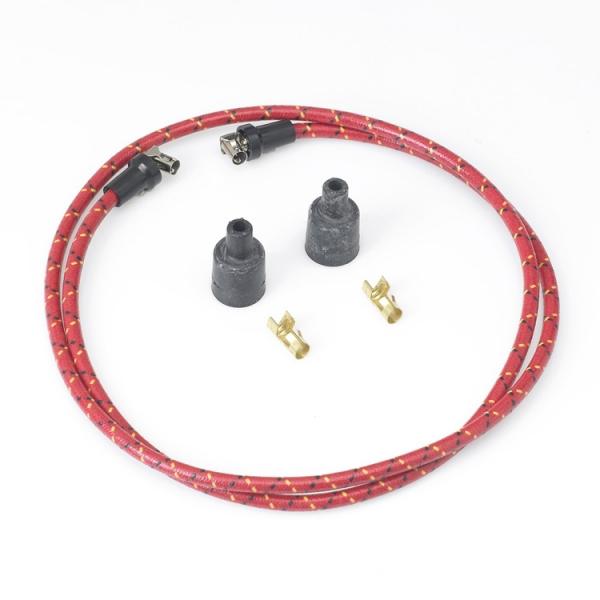 Harley vintage style cloth spark plug wire set red with black and yellow tracer