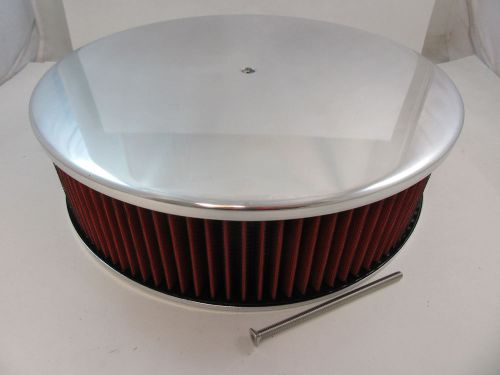 14&#034; x 5&#034; 14x5 4 brl polished alumunim smooth air cleaner w/ washable red filter