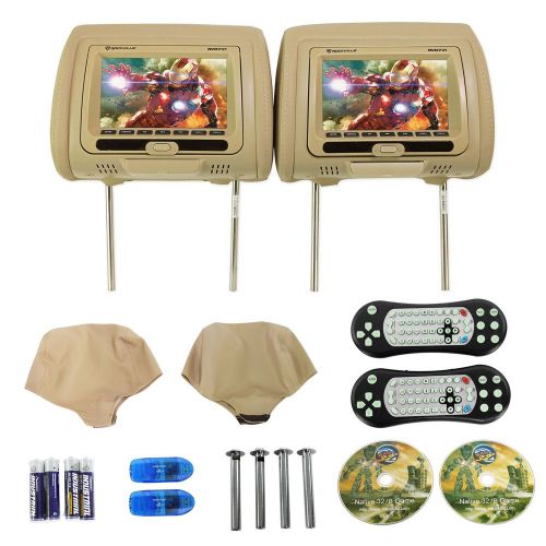 Rockville rvd721-bg 7” beige dual dvd/usb/hdmi/sd car headrest monitors + games