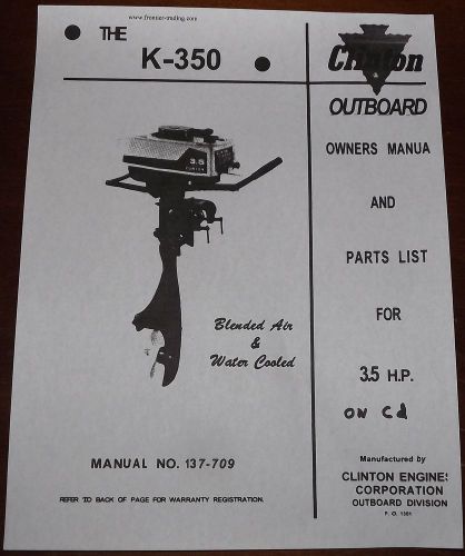 Clinton k350a  parts manual  owners manual