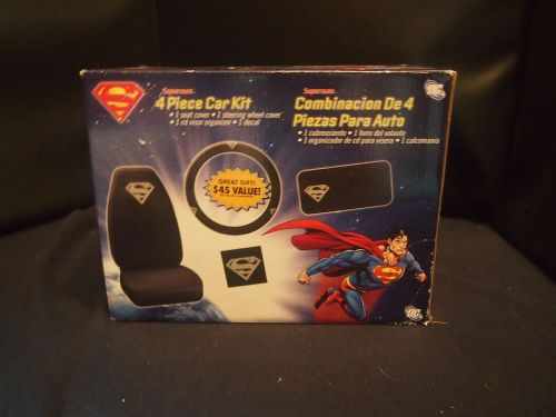 Dc comics ~ superman 4 piece car kit ~seat cover, wheel cover, cd holder, decal