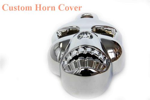 Chrome skull horn cover for harley big twins v-rods stock cowbell 1992-2013