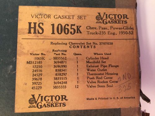 Nors victor gasket set hs 1065k 1950-52  replace chevy 3707038 3835562 vg2