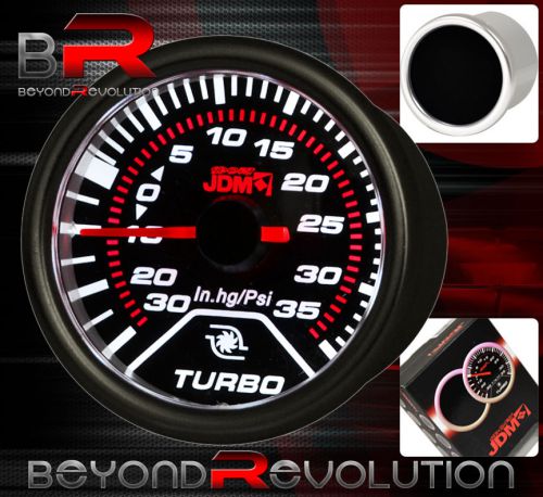 Universal 2&#034; turbo boost gauge jdm glow led analog red needle smoke tint len