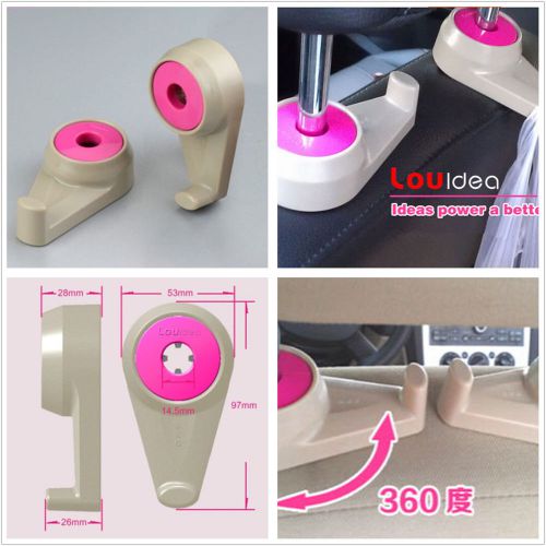 Beige&amp;pink 360°rotation car back seat headrest bag holder hanger clip with hook