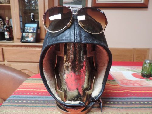 Leather aviator motorcycle skull cap