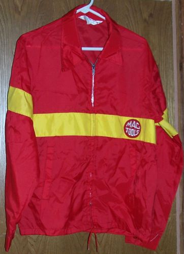Men’s size l mac tools red nylon windbreaker jacket large yellow racing stripe