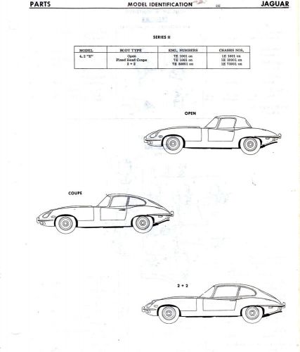 Jaguar 4.2 &#034;e&#034; open fixed head coupe 2+2 chassis parts list 73mf 2