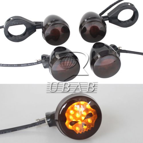 4x skull black motorcycle 41mm clamp front rear led turn signal light for harley