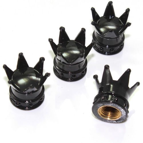 4 black chrome crown tire/wheel air stem valve caps for car-truck-hot rod