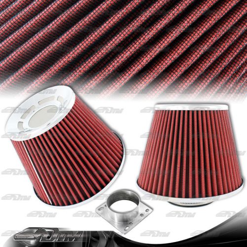 Red cotton gauze 3 inch inlet tapered cone style air intake filter with adapter