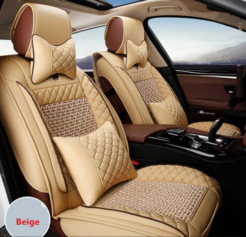 Car seat covers front + rear cushion cover four season ice silk leather beige