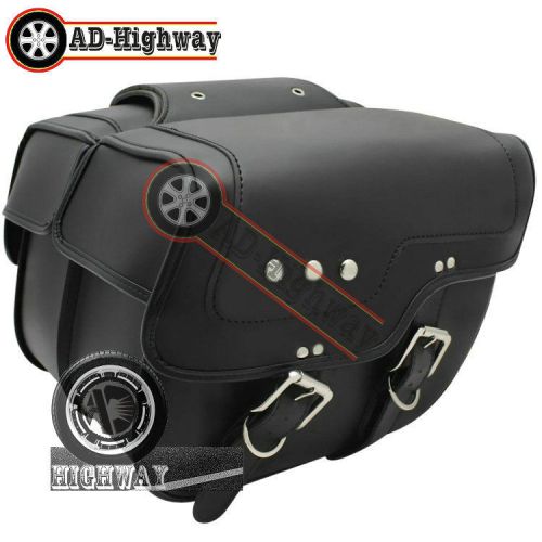 Black motorcycle tool bag pu leather classic saddlebag pouch for harley touring