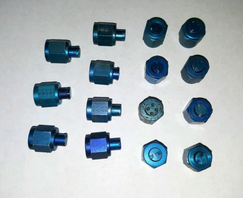 Lot of 15 an flare cap fittings - blue anodized
