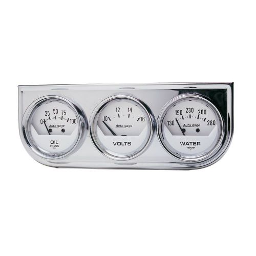 Autometer 2325 autogage white oil/volt/water chrome steel console