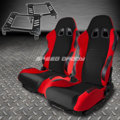 Pair type-7 reclining black red woven racing seat+bracket for 94-05 dodge neon