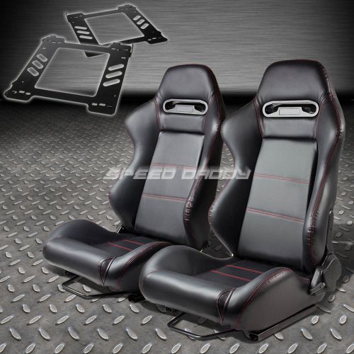 Pair type-r black pvc reclining racing seat+bracket for 92-99 bmw e36 2-dr
