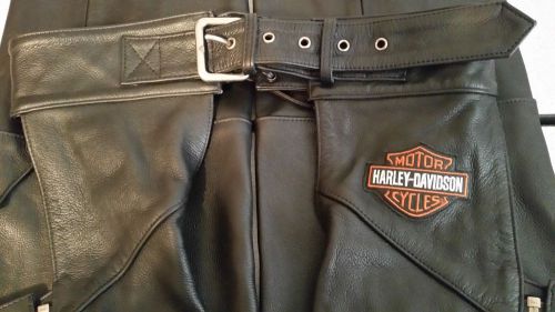 Harley davidson women&#039;s motorcycle black leather chaps, size medium