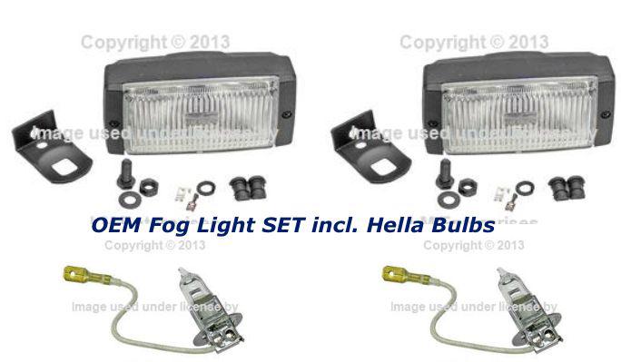 Bmw oem e23 e28 e30 fog light front set left + right + hella h3 halogen bulbs 