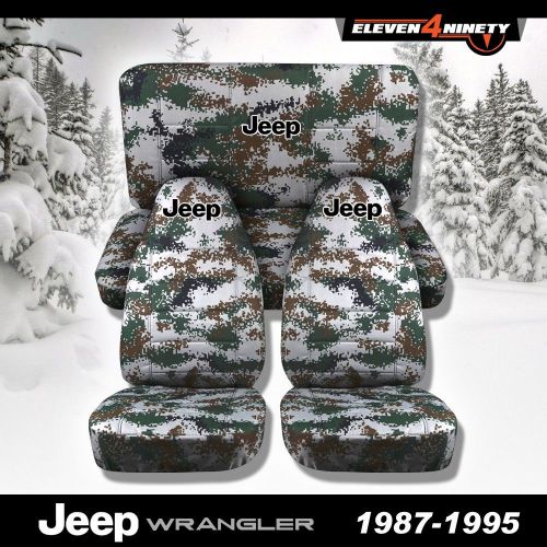 1987-1995 jeep wrangler yj seat covers / green digital camo with custom design
