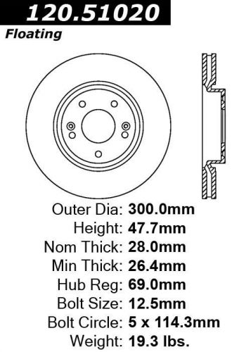 Centric parts 120.51020 front premium brake rotor