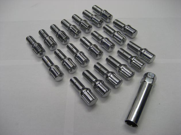 20 chrome spline lug bolts cone 14x1.5 1.1 28mm bmw 7 mercedes c e s sl cl cls