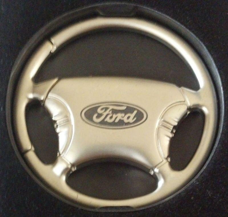 Ford steering wheel with ford logo and racing etched in metal keychain 