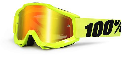 New 100% accuri adult goggles, fluo yellow, with mirror red lens