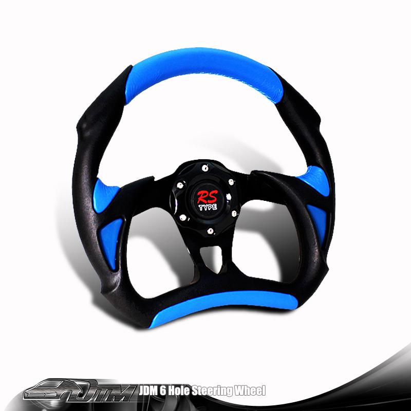 Universal 6 hole / lug 320mm jdm black / blue pvc leather racing steering wheel