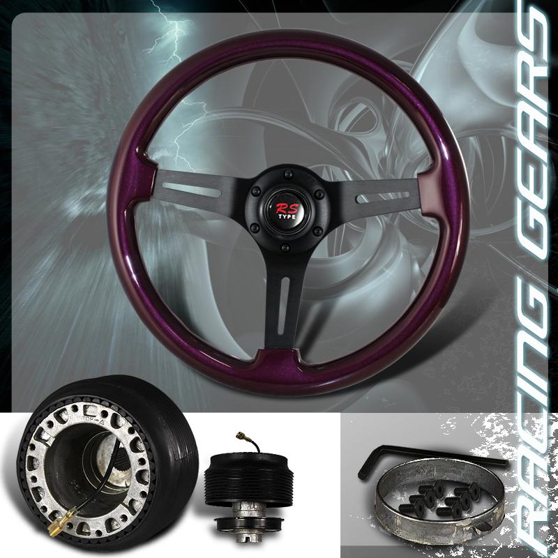88-91 civic crx 90-93 integra 345mm 6 hole purple wood grain steering wheel +hub