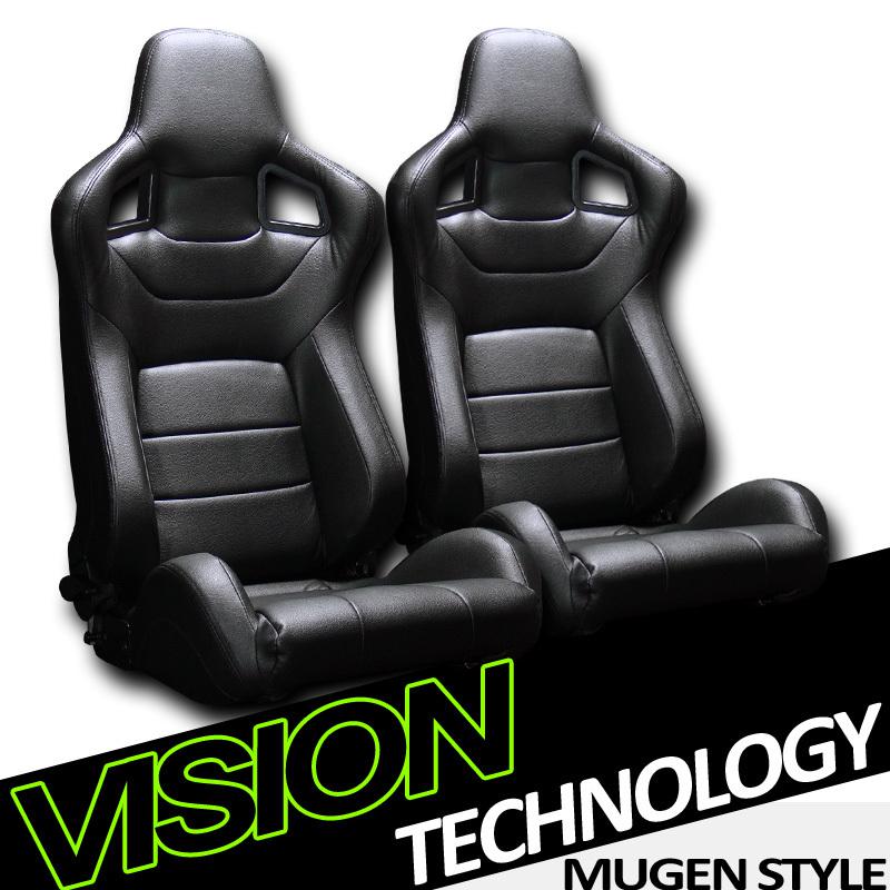 Ver-3 2pc mu style jdm black pvc leather racing bucket seats+sliders pair chevy